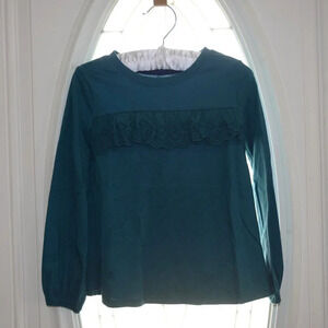 Teal Green Blouse Cat & Jack Toddler Girls Eyelet Long Sleeve Size 5T